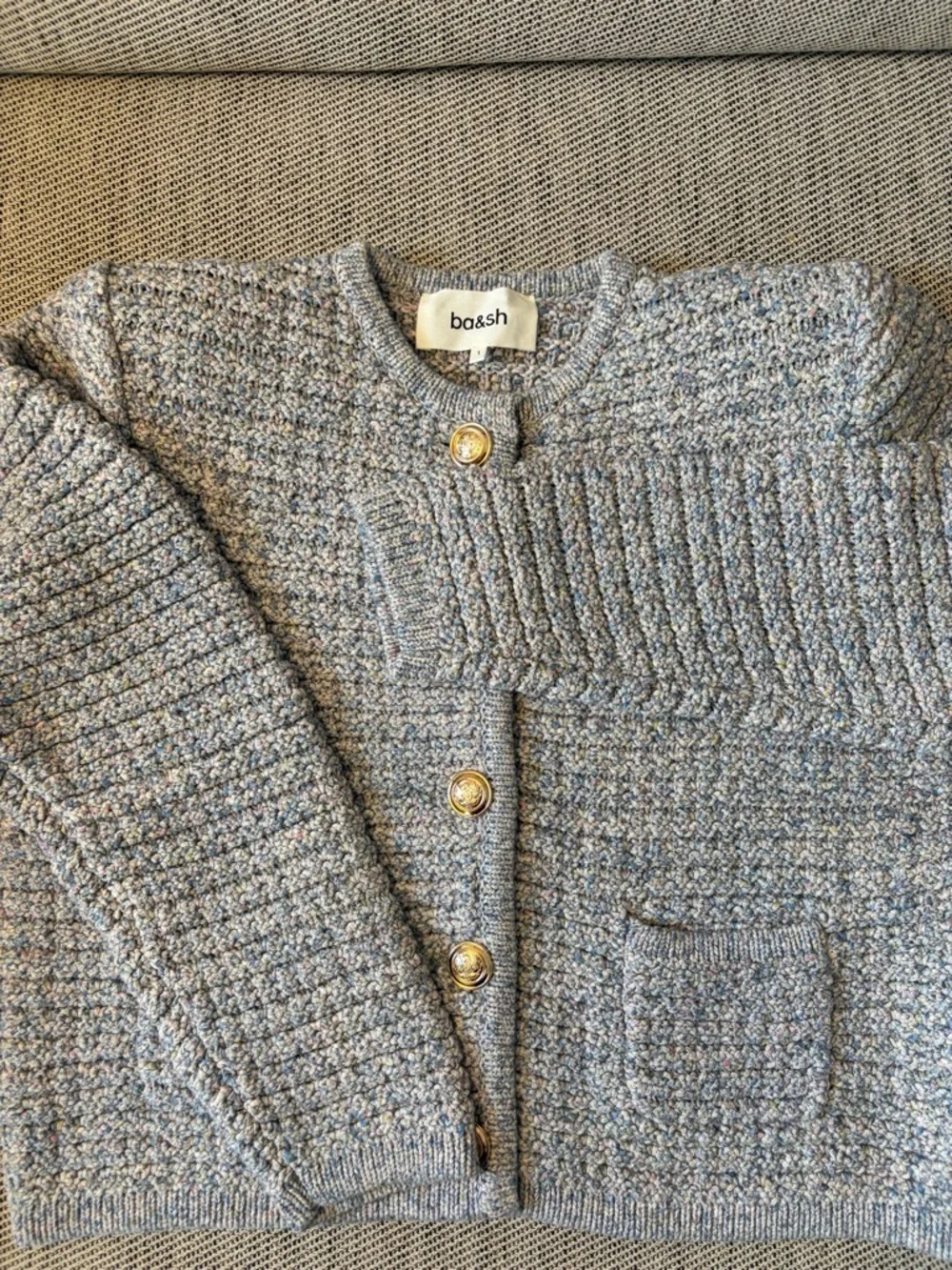 ba&sh Bash Guspa Multicolor Tweed Cardigan Jacket Gray Pastel Multi | size 1 / S - Picture 9 of 16